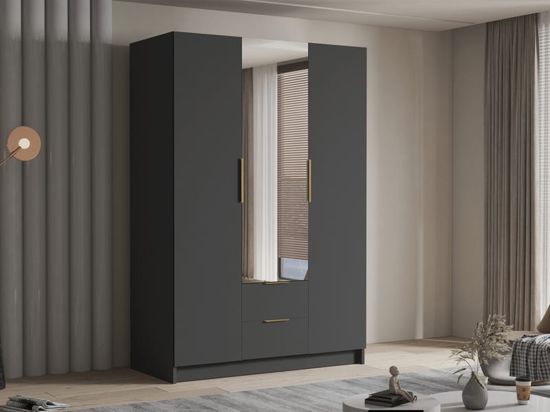 Varros Garderobeskapeskap med speil 150x216 cm - Svart - Oppbevaring - Klesoppbevaring - Garderober & garderobesystem