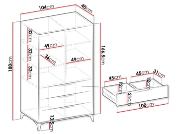 Vemdalen Garderobe 104x180 cm - brun - Oppbevaring - Klesoppbevaring - Garderober & garderobesystem - Garderobeskap & klesskap