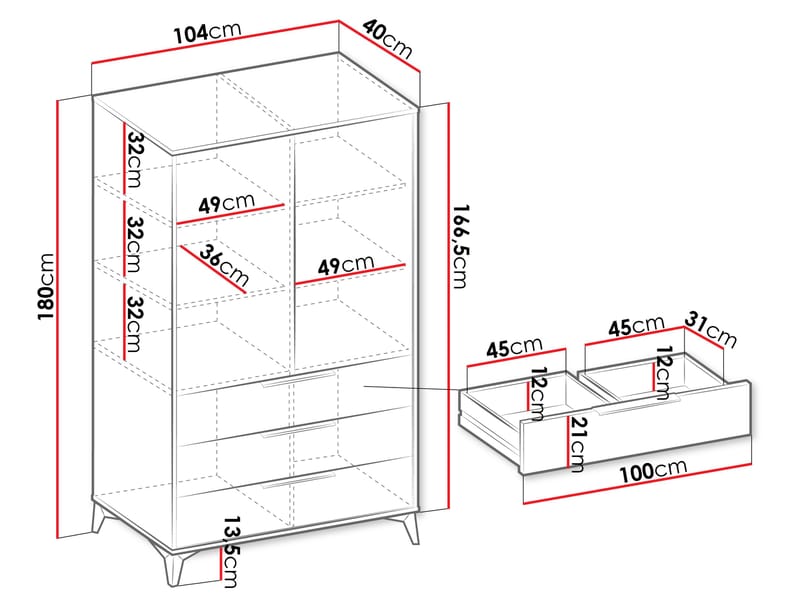 Vemdalen Garderobe 104x180 cm - brun - Oppbevaring - Klesoppbevaring - Garderober & garderobesystem - Garderobeskap & klesskap