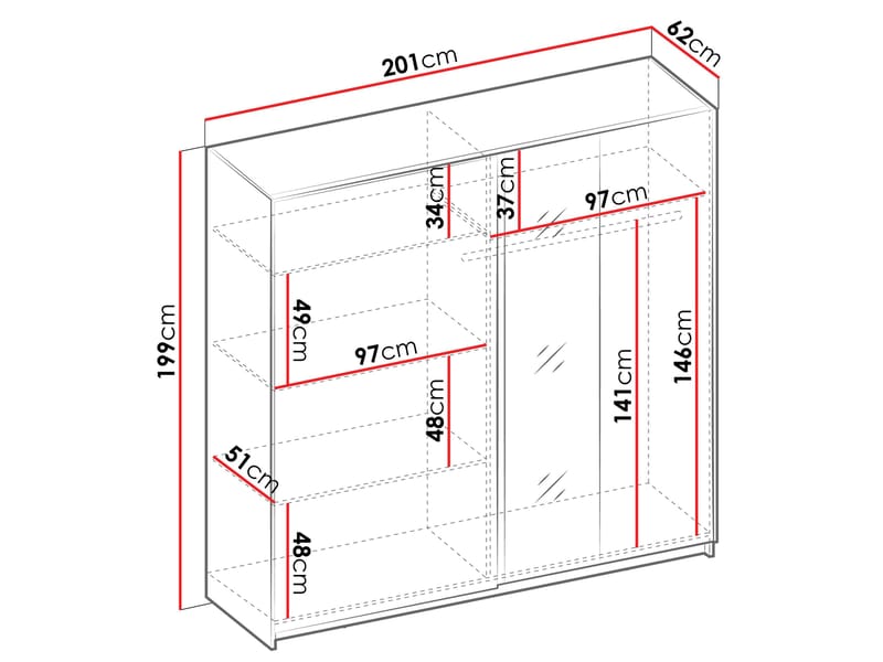 Veylan Garderobeskap med speil 201x199 cm - hvit - Oppbevaring - Klesoppbevaring - Garderober & garderobesystem