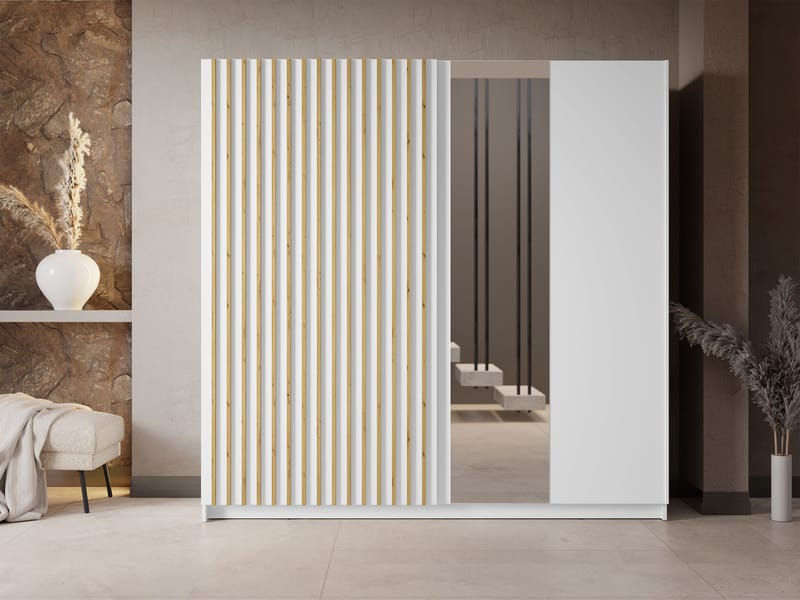 Veylan Garderobeskap med speil 201x199 cm - hvit - Oppbevaring - Klesoppbevaring - Garderober & garderobesystem