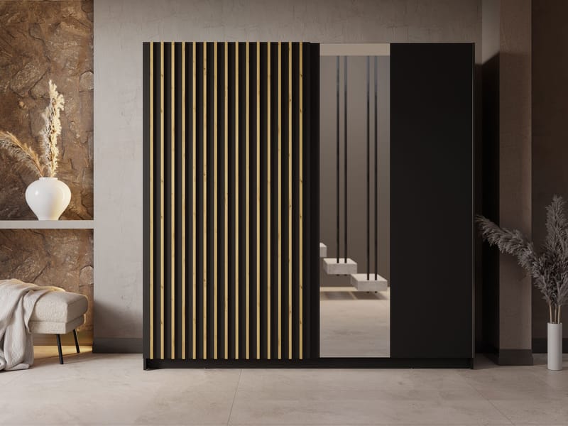 Veylan Garderobeskap med speil 201x199 cm - svart - Oppbevaring - Klesoppbevaring - Garderober & garderobesystem