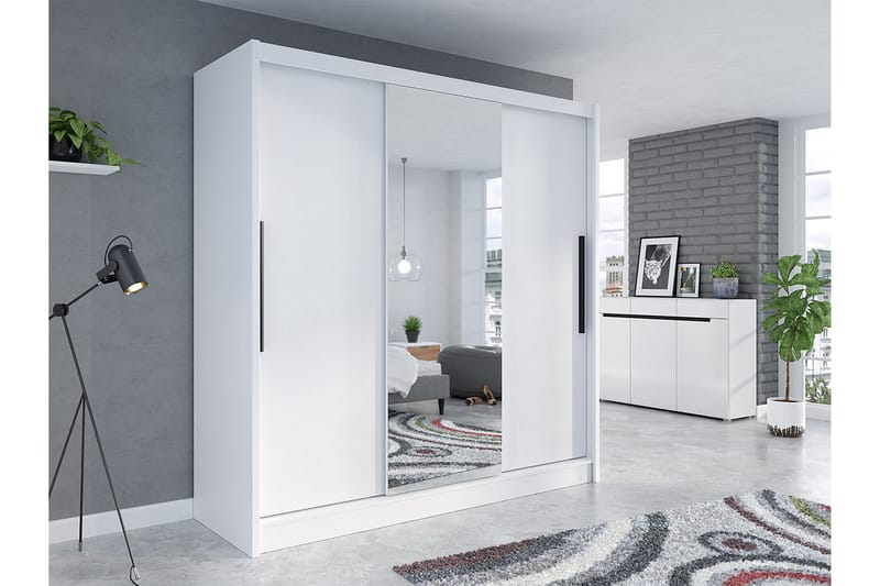 Vilshult Garderobe med Skyvedører + Speil - Hvit - Oppbevaring - Klesoppbevaring - Garderober & garderobesystem