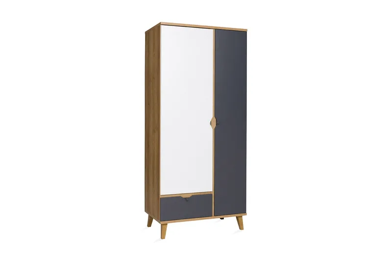 Vintra Garderobe 90 cm, Hvit/Grå/Tre