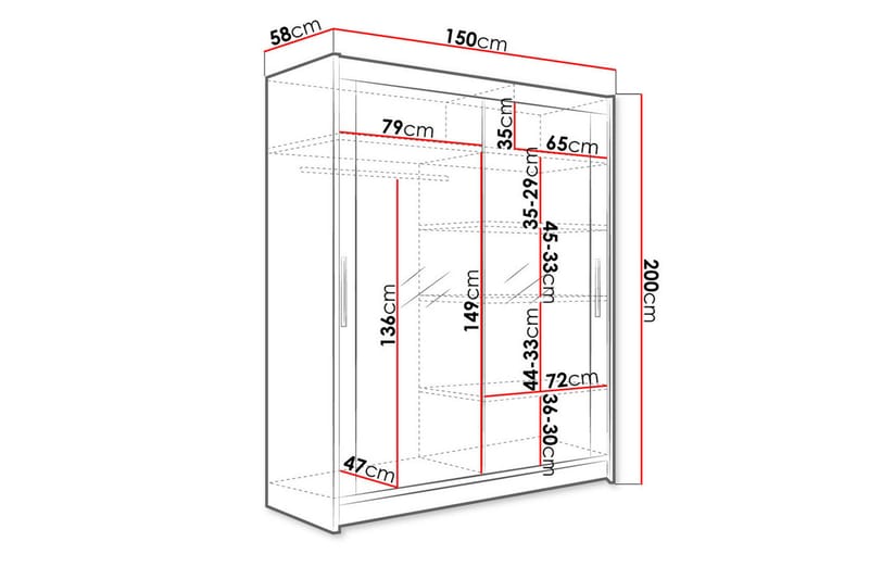 Westa Garderob 150x58x200 cm - Beige / Hvit - Oppbevaring - Klesoppbevaring - Garderober & garderobesystem