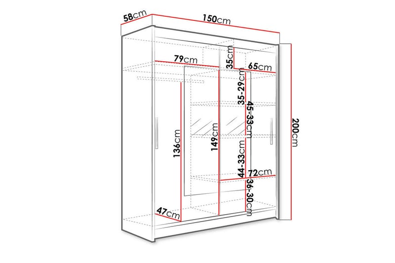 Westa Garderob 150x58x200 cm - Hvit - Oppbevaring - Klesoppbevaring - Garderober & garderobesystem - Garderobeskap & klesskap
