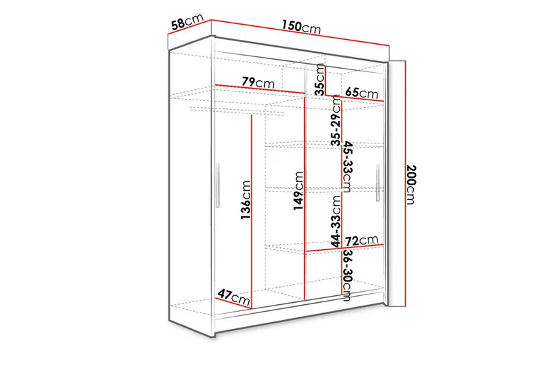 Westa Garderob 150x58x200 cm - Hvit - Oppbevaring - Klesoppbevaring - Garderober & garderobesystem - Garderobeskap & klesskap