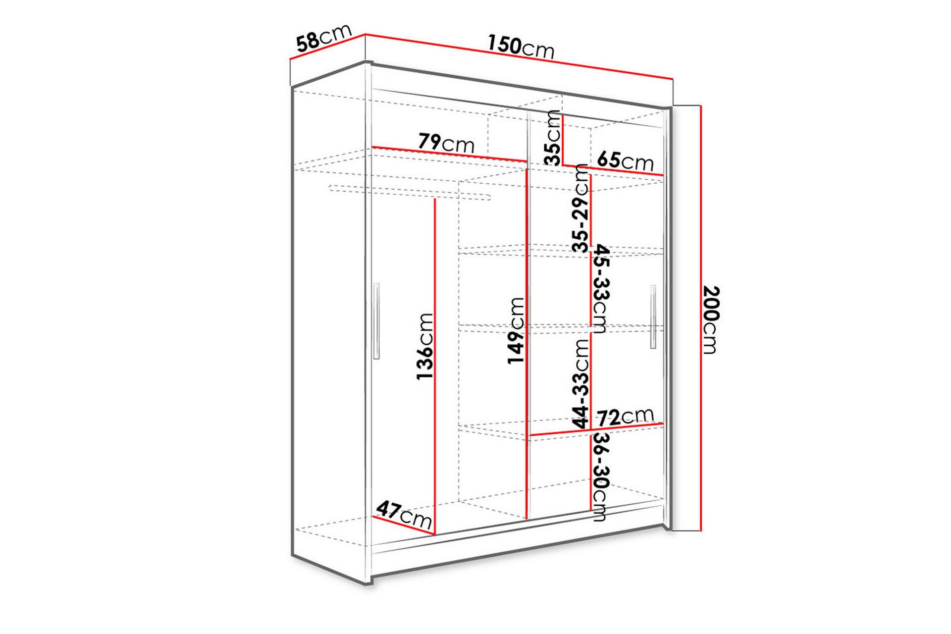 Westa Garderob 150x58x200 cm - Hvit - Oppbevaring - Klesoppbevaring - Garderober & garderobesystem