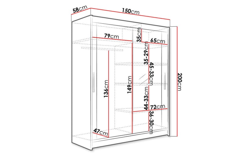Westa Garderob 150x58x200 cm - Hvit - Oppbevaring - Klesoppbevaring - Garderober & garderobesystem - Garderobeskap & klesskap