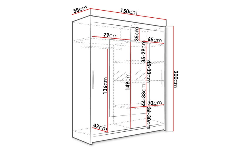 Westa Garderob 150x58x200 cm - Hvit - Oppbevaring - Klesoppbevaring - Garderober & garderobesystem