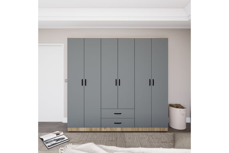Yaman Garderobe 180x190 cm - Grå/Hvit - Oppbevaring - Klesoppbevaring - Garderober & garderobesystem