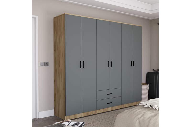 Yaman Garderobe 180x190 cm - Grå/Hvit - Oppbevaring - Klesoppbevaring - Garderober & garderobesystem