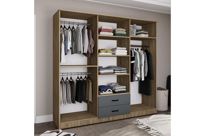 Yaman Garderobe 180x190 cm - Grå/Hvit - Oppbevaring - Klesoppbevaring - Garderober & garderobesystem