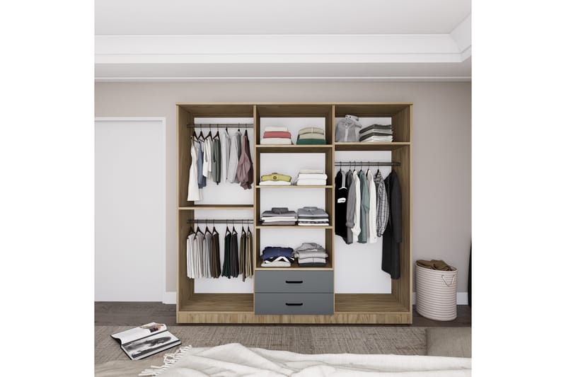 Yaman Garderobe 180x190 cm - Grå/Hvit - Oppbevaring - Klesoppbevaring - Garderober & garderobesystem