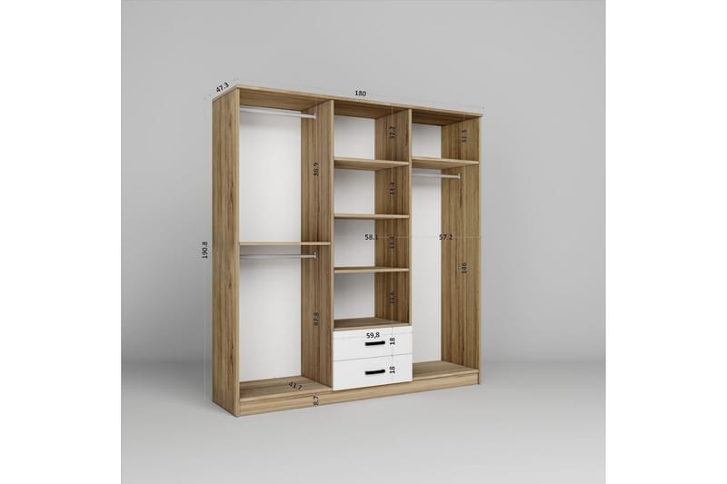 Yaman Garderobesskåp 180x190 cm - Valnøtt - Oppbevaring - Klesoppbevaring - Garderober & garderobesystem - Garderobeskap & klesskap