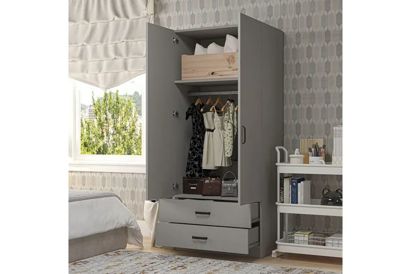 Yaman Garderobesskåp 80x182 cm - Grå - Oppbevaring - Klesoppbevaring - Garderober & garderobesystem - Garderobeskap & klesskap