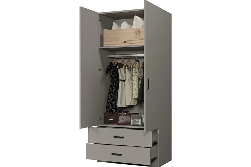 Yaman Garderobesskåp 80x182 cm - Grå - Oppbevaring - Klesoppbevaring - Garderober & garderobesystem - Garderobeskap & klesskap