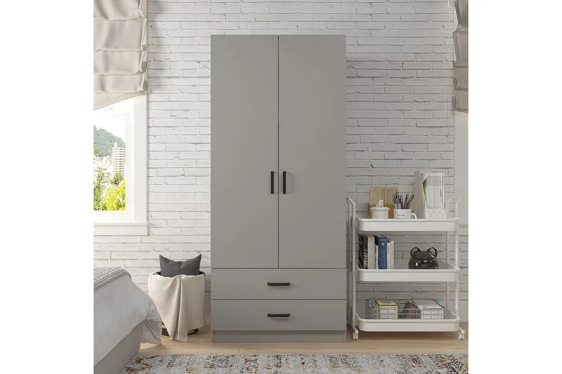 Yaman Garderobesskåp 80x182 cm - Grå - Oppbevaring - Klesoppbevaring - Garderober & garderobesystem - Garderobeskap & klesskap