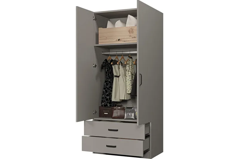 Yaman Garderobesskåp 80x182 cm - Grå - Oppbevaring - Klesoppbevaring - Garderober & garderobesystem - Garderobeskap & klesskap