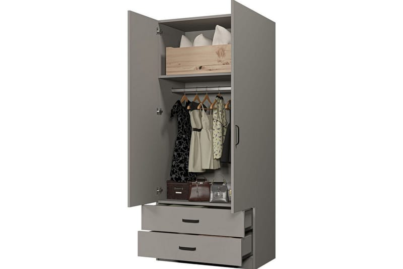 Yaman Garderobesskåp 80x182 cm - Grå - Oppbevaring - Klesoppbevaring - Garderober & garderobesystem - Garderobeskap & klesskap