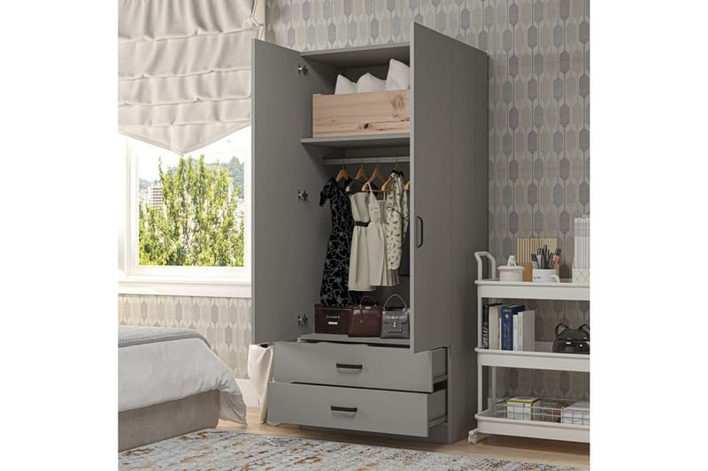 Yaman Garderobesskåp 80x182 cm - Grå - Oppbevaring - Klesoppbevaring - Garderober & garderobesystem - Garderobeskap & klesskap