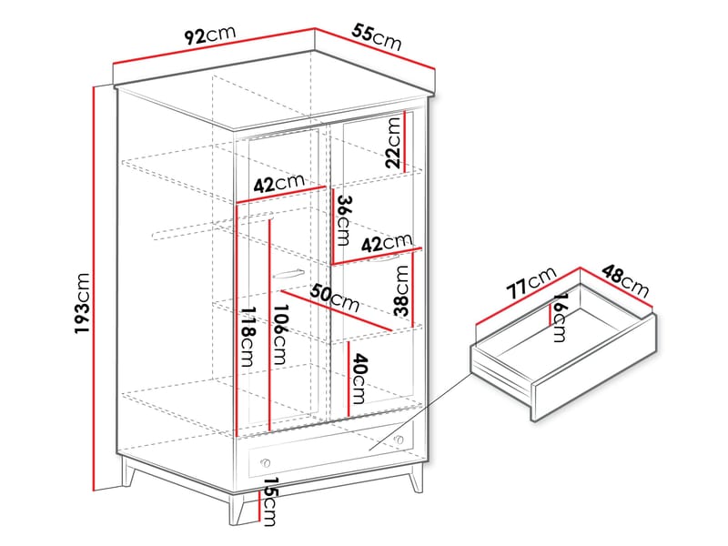 Zeylor Garderobeskap 193 cm - Oppbevaring - Klesoppbevaring - Garderober & garderobesystem