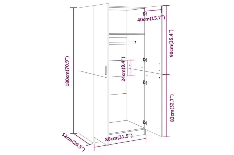 beBasic Garderobe grå sonoma 80x52x180 cm konstruert tre - GrÃ¥ - Stumtjener