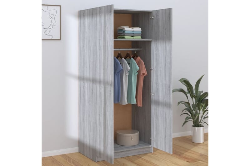 beBasic Garderobe grå sonoma 80x52x180 cm konstruert tre - GrÃ¥ - Stumtjener