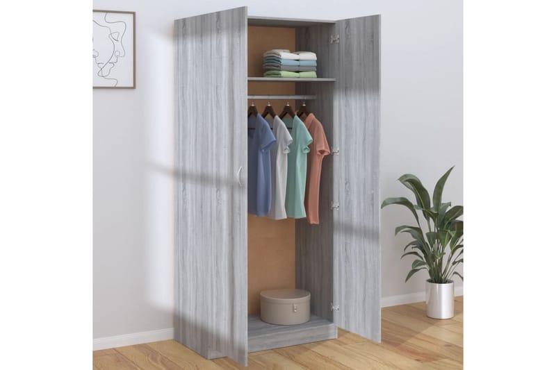 beBasic Garderobe grå sonoma 90x52x200 cm konstruert tre - GrÃ¥ - Stumtjener