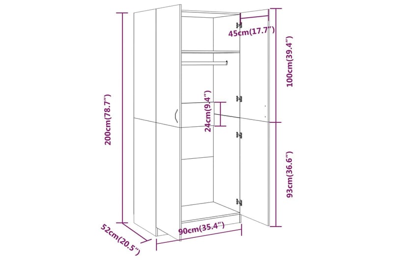 beBasic Garderobe grå sonoma 90x52x200 cm konstruert tre - GrÃ¥ - Stumtjener