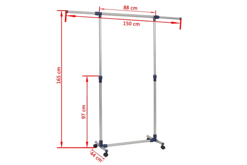Justerbar klesstativ rustfritt stål 165x44x150 cm sølv - Oppbevaring - Klesoppbevaring - Stumtjener - Henge knagg