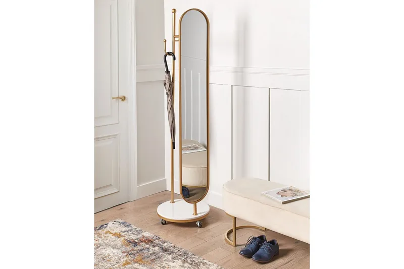 Klädhängare med spegel Beliani Lorena GOLD||White - Oppbevaring - Klesoppbevaring - Stumtjener - Klesstativ