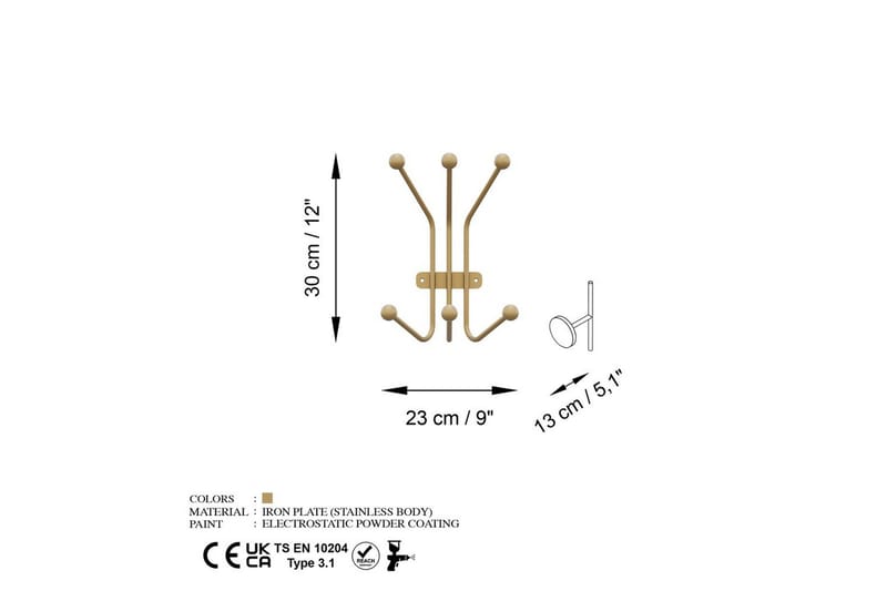 Metall Vegghook Maur Gull - Gull - Oppbevaring - Klesoppbevaring - Stumtjener
