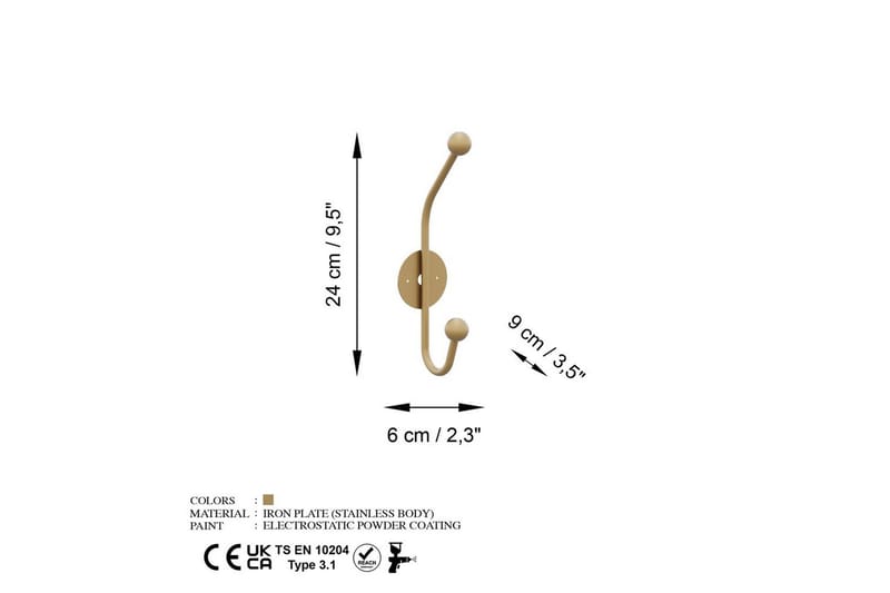 Metall Vegghook Neshorn Gull - Gull - Oppbevaring - Klesoppbevaring - Stumtjener