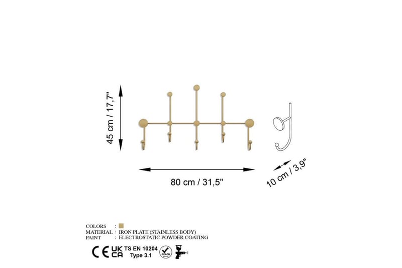 Metall Vegghook Ranjita Gull - Gull - Oppbevaring - Klesoppbevaring - Stumtjener