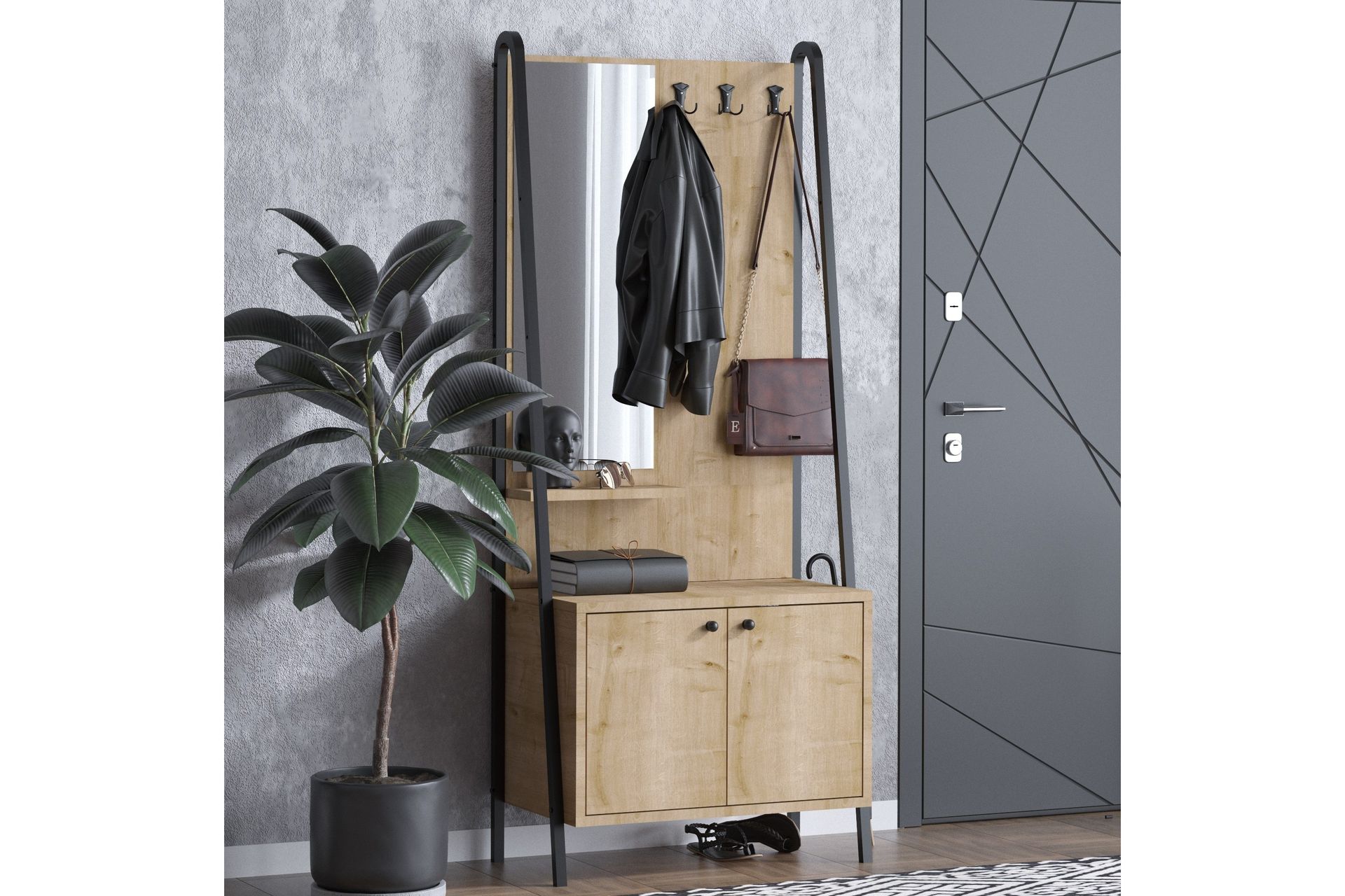 Naisi Herrebetjent 74 cm - Eik/Svart - Oppbevaring - Klesoppbevaring - Stumtjener - Stumtjener