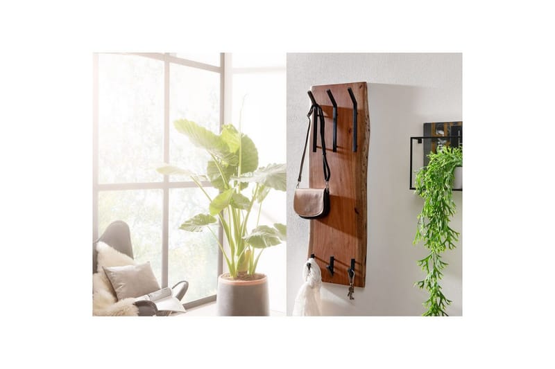 Vegghylle Wohnling Massivt treverk trekanter veggmontert knaggrekke 35X100 cm industriell - Oppbevaring - Klesoppbevaring - Stumtjener - Klesstativ