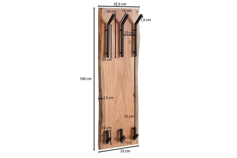 Vegghylle Wohnling Massivt treverk trekanter veggmontert knaggrekke 35X100 cm industriell - Oppbevaring - Klesoppbevaring - Stumtjener - Klesstativ