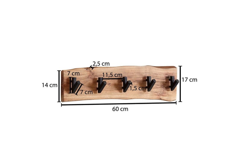 Vegghylle Wohnling Vegghengt knaggrekke i heltre tre kant 60 cm industriell - Oppbevaring - Klesoppbevaring - Stumtjener - Klesstativ