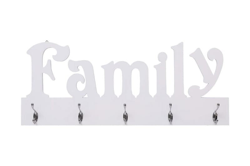 Veggmontert garderobepanel FAMILY 74x29,5 cm - Hvit - Oppbevaring - Klesoppbevaring - Stumtjener - Henge knagg