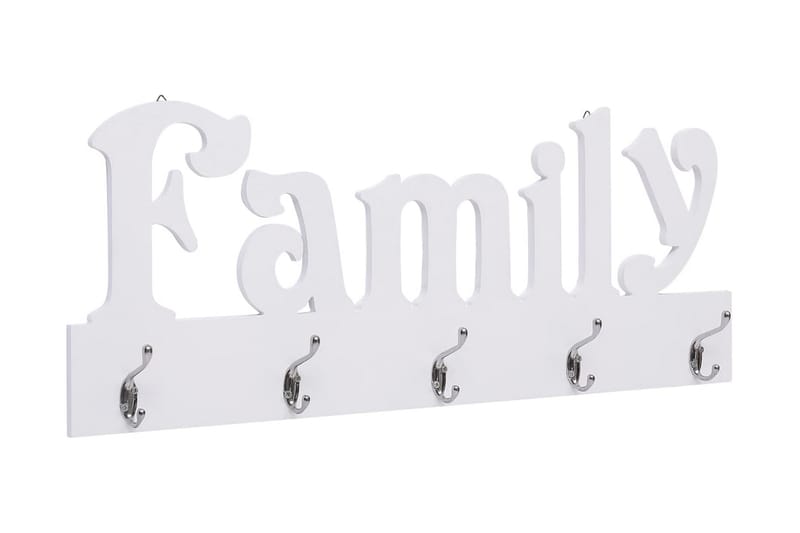 Veggmontert garderobepanel FAMILY 74x29,5 cm - Hvit - Oppbevaring - Klesoppbevaring - Stumtjener - Henge knagg