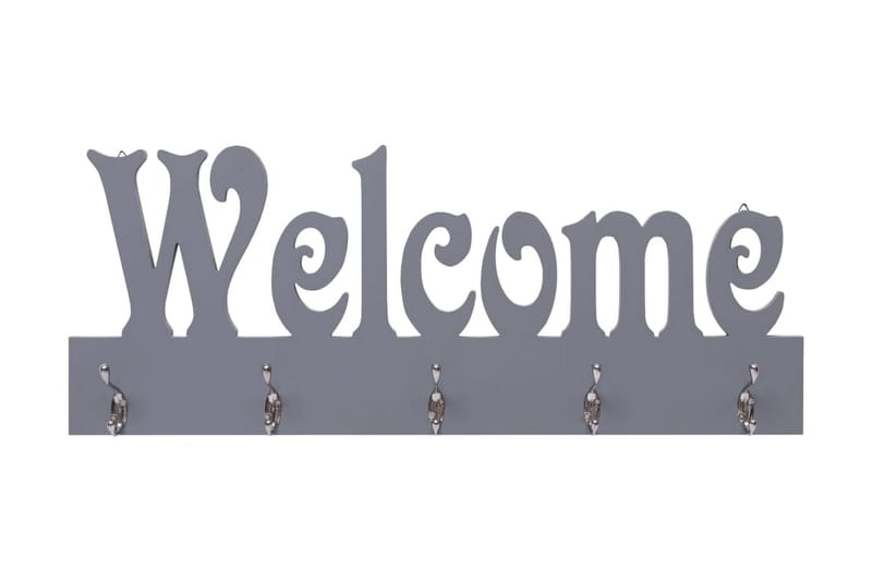 Veggmontert garderobepanel WELCOME grå 74x29,5 cm - Grå - Oppbevaring - Klesoppbevaring - Stumtjener - Henge knagg