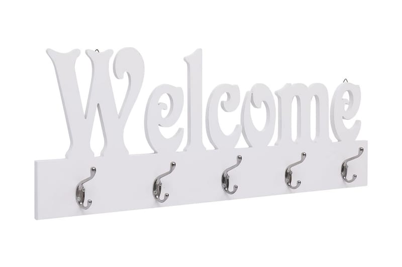 Veggmontert garderobepanel WELCOME hvit 74x29,5 cm - Hvit - Oppbevaring - Klesoppbevaring - Stumtjener - Henge knagg