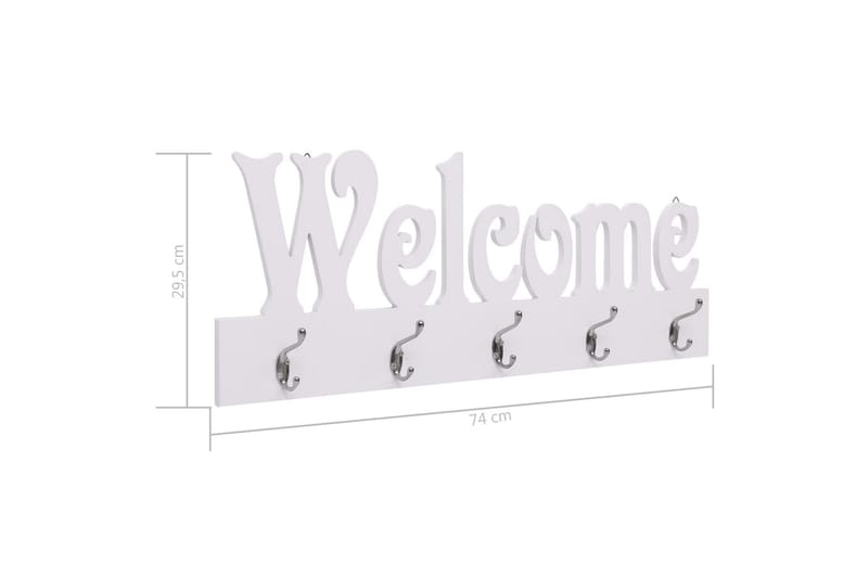Veggmontert garderobepanel WELCOME hvit 74x29,5 cm - Hvit - Oppbevaring - Klesoppbevaring - Stumtjener - Henge knagg