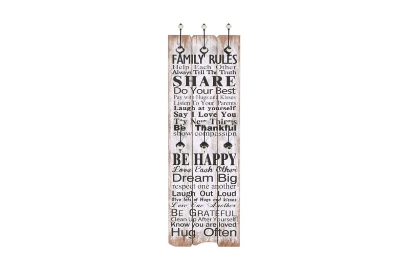 Veggmontert klesstativ med 6 kroker 120x40 cm FAMILY RULES - Hvit/Svart - Oppbevaring - Klesoppbevaring - Stumtjener - Henge knagg