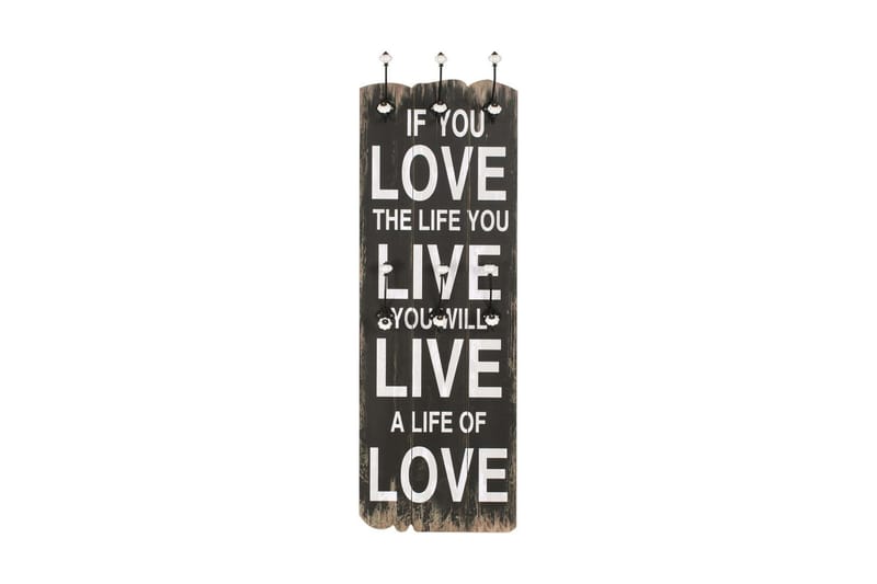 Veggmontert klesstativ med 6 kroker 120x40 cm LOVE LIVE - Svart/Hvit - Oppbevaring - Klesoppbevaring - Stumtjener - Henge knagg