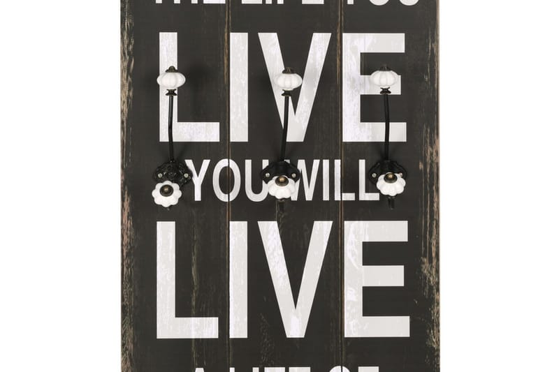 Veggmontert klesstativ med 6 kroker 120x40 cm LOVE LIVE - Svart/Hvit - Oppbevaring - Klesoppbevaring - Stumtjener - Henge knagg