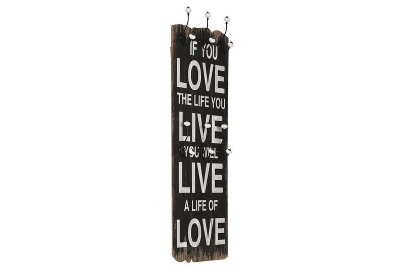Veggmontert klesstativ med 6 kroker 120x40 cm LOVE LIVE - Svart/Hvit - Oppbevaring - Klesoppbevaring - Stumtjener - Henge knagg