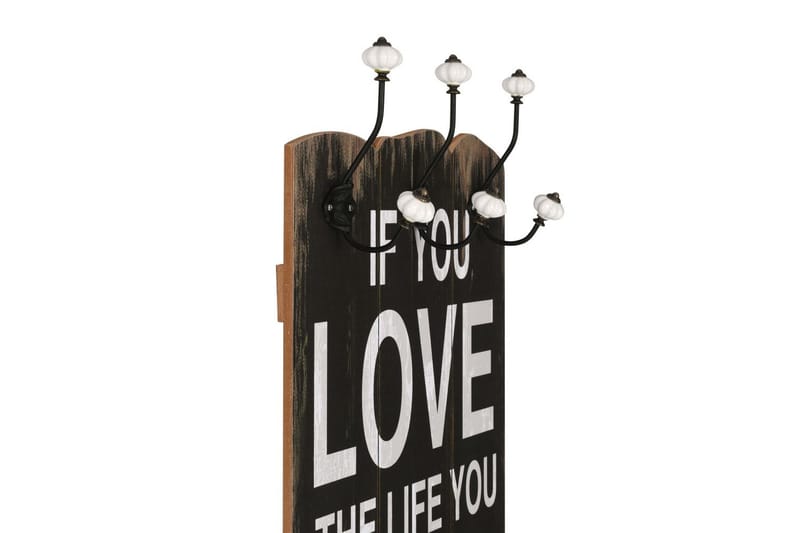 Veggmontert klesstativ med 6 kroker 120x40 cm LOVE LIVE - Svart/Hvit - Oppbevaring - Klesoppbevaring - Stumtjener - Henge knagg