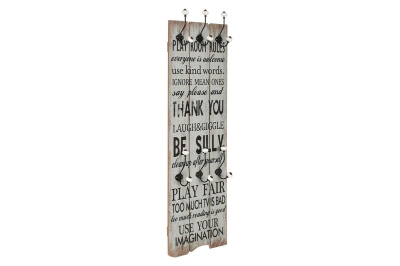 Veggmontert klesstativ med 6 kroker 120x40 cm THANK YOU - Hvit/Svart - Oppbevaring - Klesoppbevaring - Stumtjener - Henge knagg